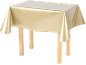 Ein Tisch mit einer glänzenden goldenen Tischdecke.