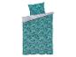 Türkisfarbene Bettwäsche mit Tiermotiven, Bettbezug und Kissenbezug.