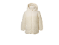 Cremefarbene Kapuzen-Steppjacke mit Teddyfleece-Rumpf und Ärmeln