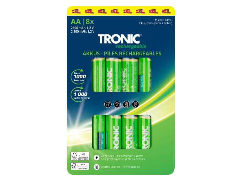 TRONIC AA 8x wiederaufladbare Batterien, 2500 mAh, 1,2 V, bis zu 1000 Ladezyklen.