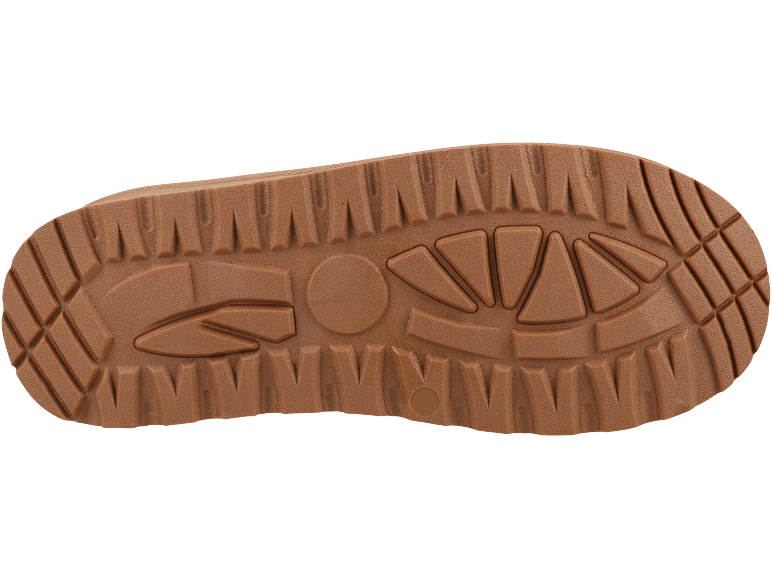 Braune Schuhsohle mit robustem Profil für guten Halt.