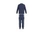 Blaue Kinder-Langarmpyjamas mit Baufahrzeug-Aufdruck und unifarbener blauer Hose.