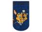 Blaue Socke mit Cartoon-Polizeihund-Motiv.