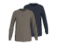 Zwei Langarmshirts für Herren, eines in Grau mit Knopfleiste und eines in Marineblau.