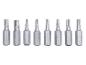 Set aus acht silberfarbenen Schraubendreher-Bits, inklusive Torx- und Flachbits.