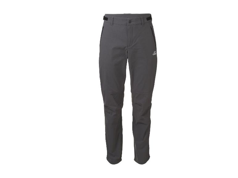 Dunkelgraue Outdoorhose mit Reißverschlusstaschen und verstellbarem Bund.