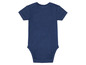 Ein dunkelblauer Baby-Body mit kurzen Ärmeln.