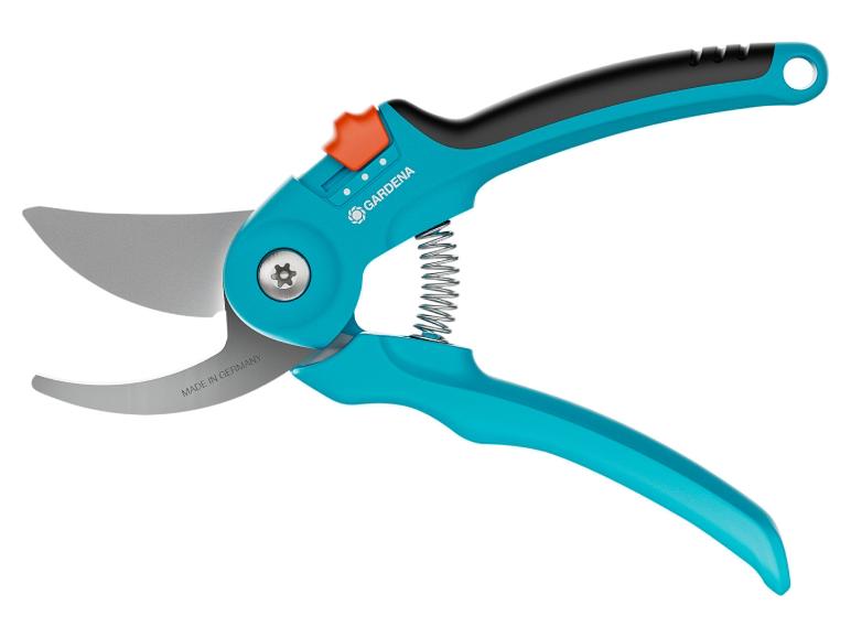 GARDENA Gartenschere in Türkis und Schwarz mit orangefarbenem Verschluss