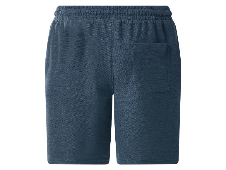 Blaue Sweatshorts mit elastischem Bund und Gesäßtasche.