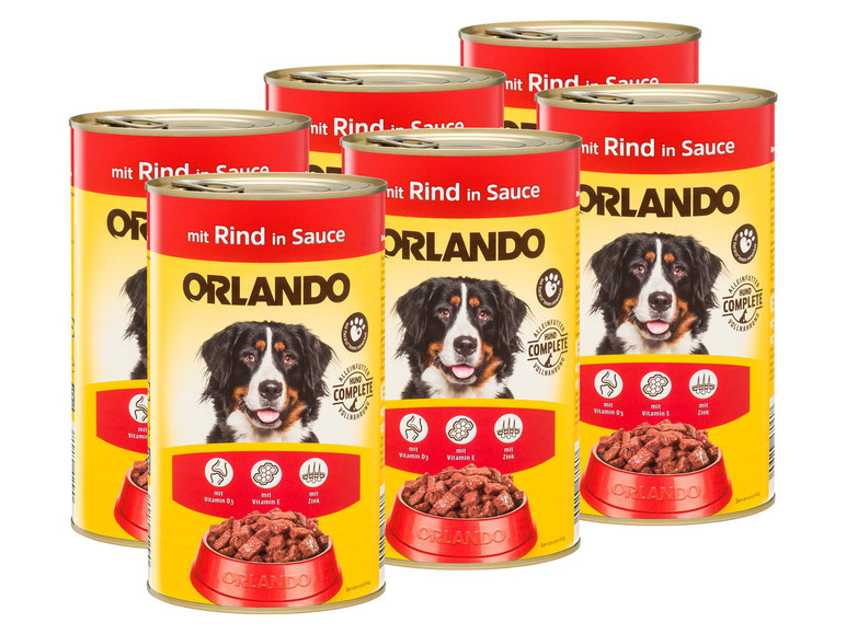 Gehe zu Vollbildansicht: ORLANDO Hundevollnahrung mit Rind in Sauce, 6 x 1240 g - Bild 1
