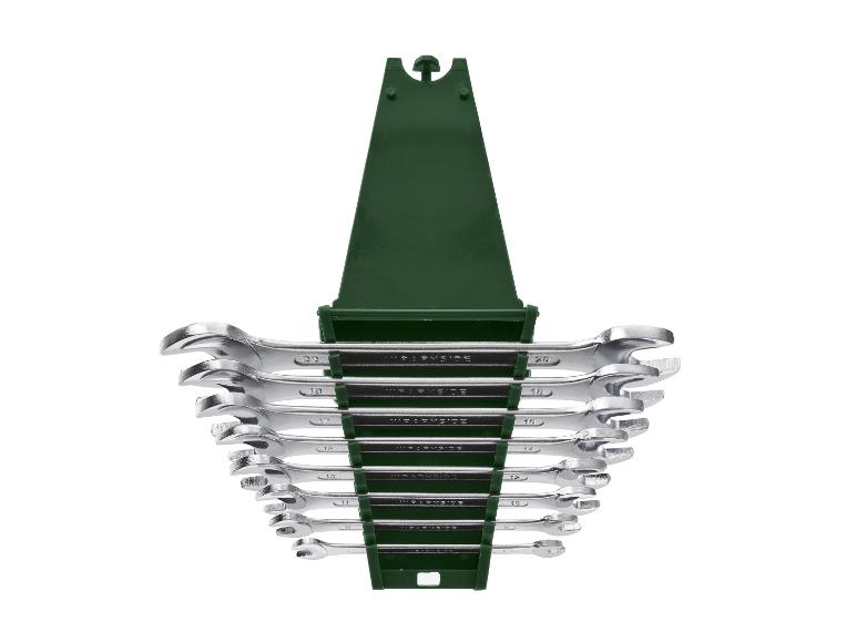 Ein Satz mit 9 Wera-Schlüsseln in einem grünen Halter.
