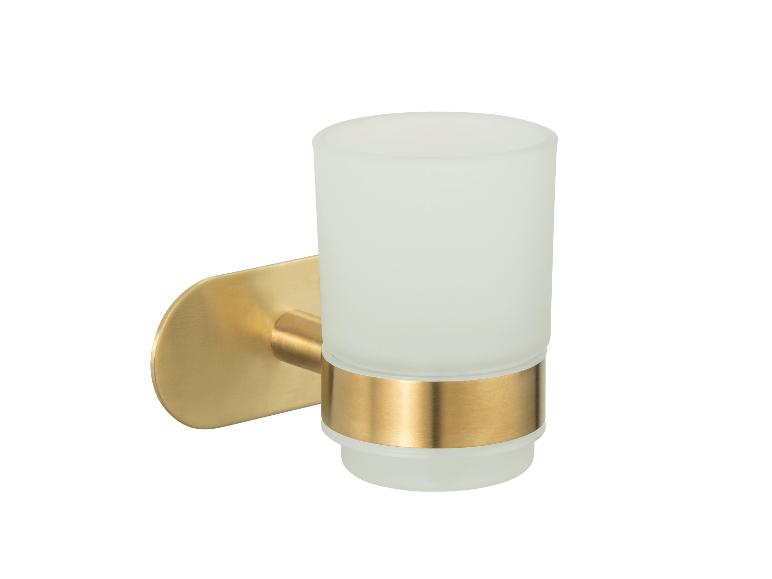 Wandhalter für Zahnbürsten aus mattiertem Glas und Gold.