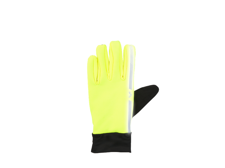 Fluoreszierender gelber Sporthandschuh mit Reflexstreifen und schwarzem Bündchen