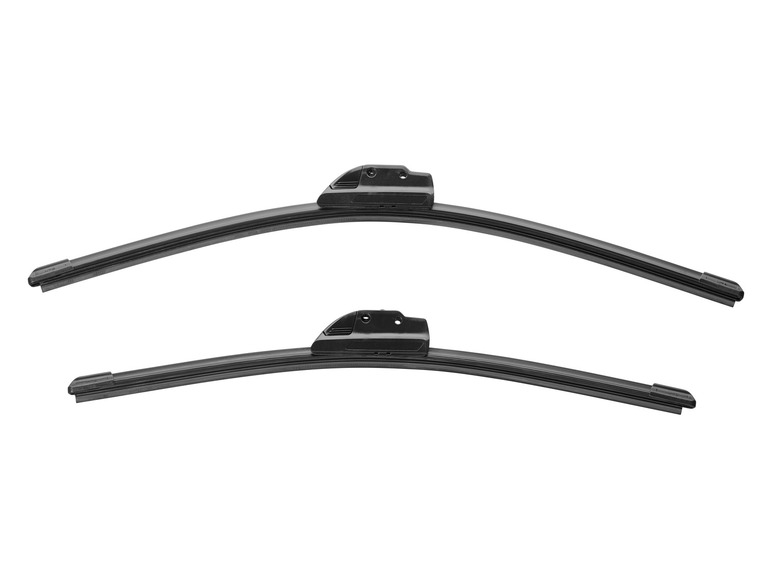 Zwei schwarze Scheibenwischer für Autos.