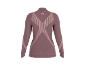 Rückenansicht eines langärmeligen Sportoberteils in Mauve mit strukturiertem Muster und Streifen.