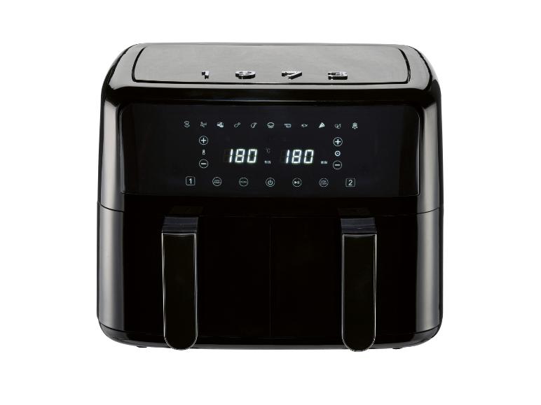 Schwarze Heißluftfritteuse mit digitalem Display.
