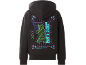 Schwarzer Kinder-Kapuzenpullover mit buntem Videospiel-Print auf der Rückseite.
