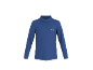 Blauer Langarm-Rollkragenpullover mit gelber Kompassrosen-Grafik auf der Brust