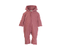 Rosa Baby-Fleece-Overall mit Kapuze und Reißverschluss.