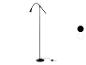 Schwarze Stehlampe mit gebogenem Arm und rundem Fuß