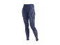 Dunkelblaue Sportleggings mit vertikalen und diagonalen Streifen.