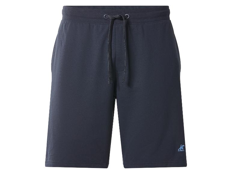 Marineblaue Sweatshorts mit Kordelzug und gesticktem Logo.