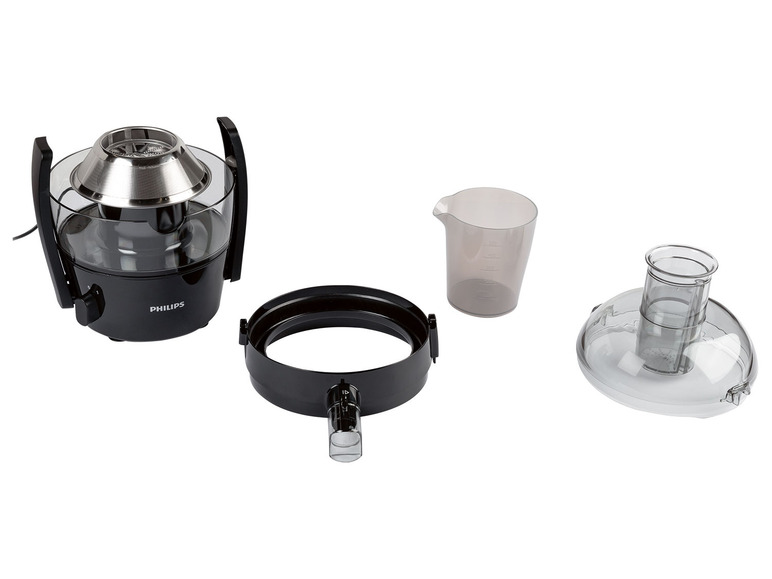 Teile eines Philips Entsafters, einschließlich einer Saftkaraffe