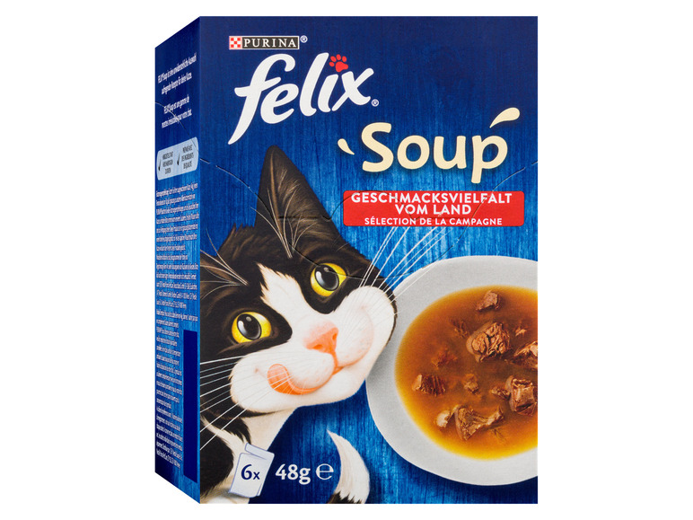 Gehe zu Vollbildansicht: FELIX Soup Geschmacksvielfalt vom Land mit Rind, Huhn, Lamm Katzennassfutter (8 x 6 Beutel à 48g) - Bild 2