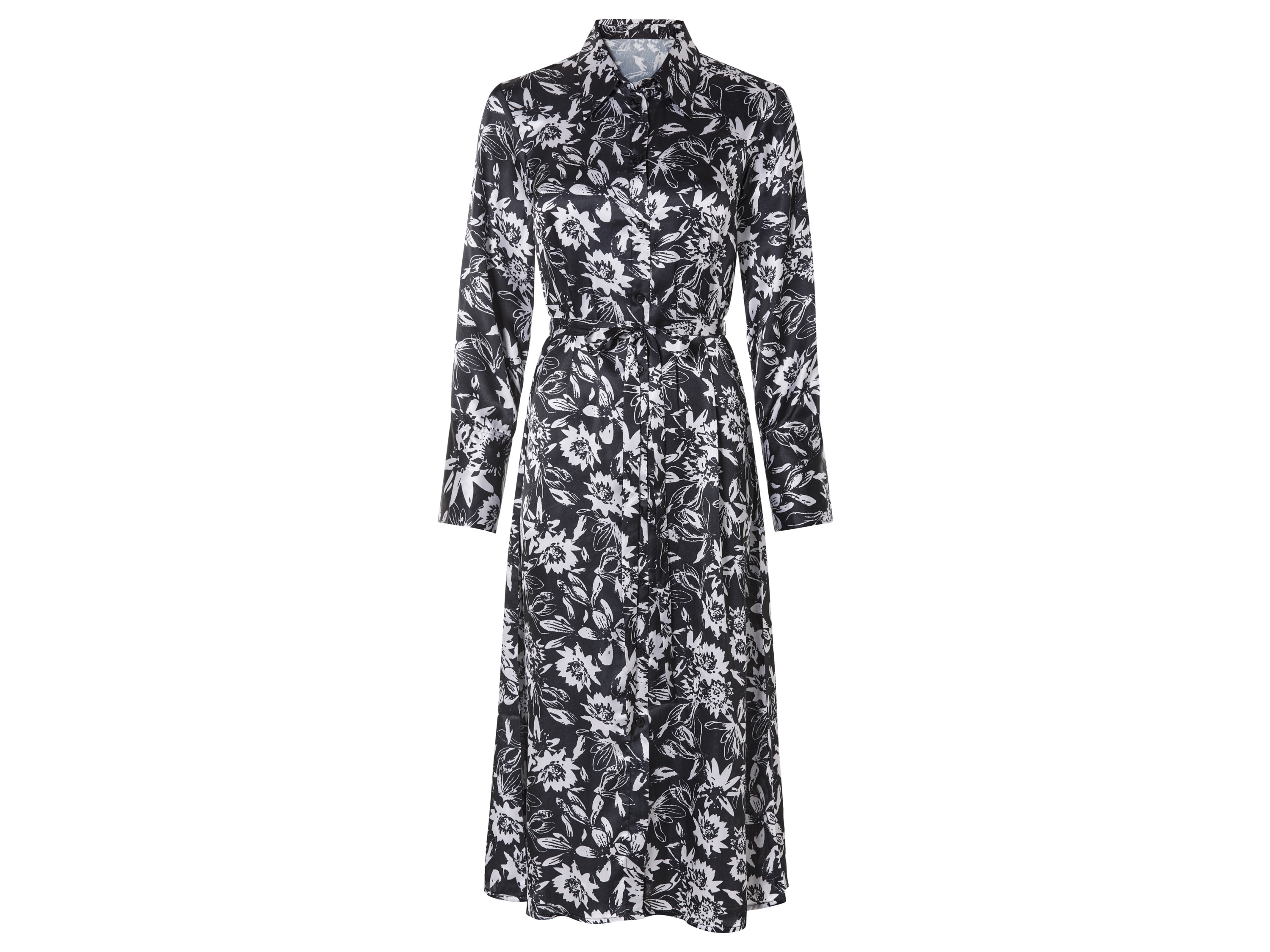 esmara® Damen Kleid Midi (Schwarz/weiß, 44)““ | schwarz, schwarz/weiß Muster: schwarz/weiß: Blumen Detail: durchgehende Knopfleiste und Knopfmanschetten Schnitt: Hemdblusen-Stil Ausschnitt: – Kragenform: Kentkragen Ärmellänge: lang Länge: moderne Midi-Länge Material: Polyester recycelt Pflegehinweis: waschen bei max. 40 °C Pflegeleicht nicht bleichen nicht im Wäschetrockner trocknen bügeln bis 110 °C Stufe 1. Kein Bügeln mit Dampf nicht trockenreinigen Größe: 34 – 46 Meine Lidl-Größe – so einfach gehts Einfach den Lidl-Größenrechner besuchen. Für deine Personengruppe und Produktgruppe die gemessenen Körpermaße eintragen und dann den Berechnen-Button betätigen. Schon wird dir deine Größe angezeigt. Oeko-Tex® Standard 100 Geprüft auf Schadstoffe Zertifizierungsnummer: 09.0.68536 Hohenstein Htti Standard 100 by Oeko-Tex® ist die weltweit bekannteste, unabhängige Zertifizierung schadstoffgeprüfter Textil- und Lederprodukte aller Art – vom Garn und den Stoffen bis hin zum gebrauchsfertigen Artikel. Das Label bestätigt