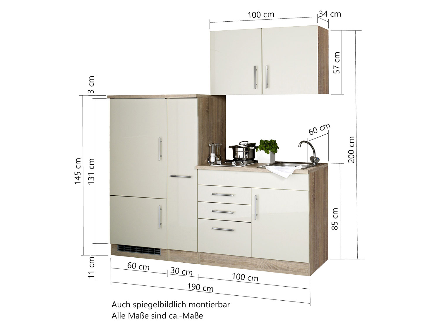 HELD Single Küche Torino 100/120/160/180/190/210cm (Weiß, Breite 190cm) – Bild 4 von 4