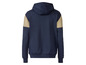 Ein dunkelblauer Hoodie mit beigefarbenen Akzenten.