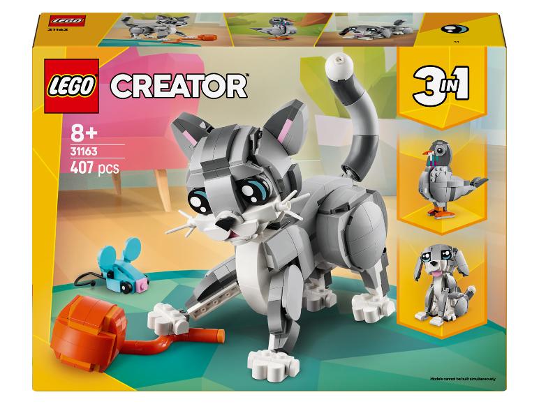 LEGO Creator 3-in-1 Set mit Katze, Maus, Vogel und Hund.