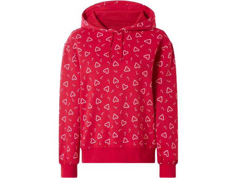 Roter Kapuzenpullover mit Zuckerstangen-Herzmuster