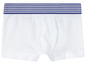 Weiße Boxershorts mit blauem, gestreiftem Bund