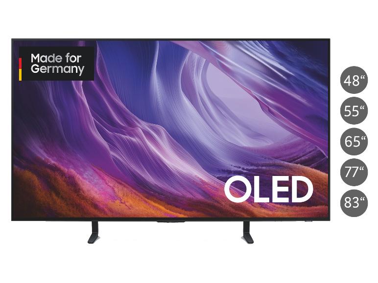 OLED-Fernseher mit „Made for Germany“-Schriftzug und verschiedenen Bildschirmgrößen.