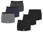 Sechserpack Herren-Baumwollboxershorts in Grau-, Schwarz- und Marineblautönen.