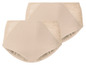 Zwei Paar beige Damen-Slips mit Spitze.