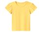 Gelbes Kurzarm-T-Shirt mit gerafften Schultern.