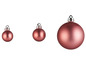 Drei rosafarbene Weihnachtskugeln in verschiedenen Größen.
