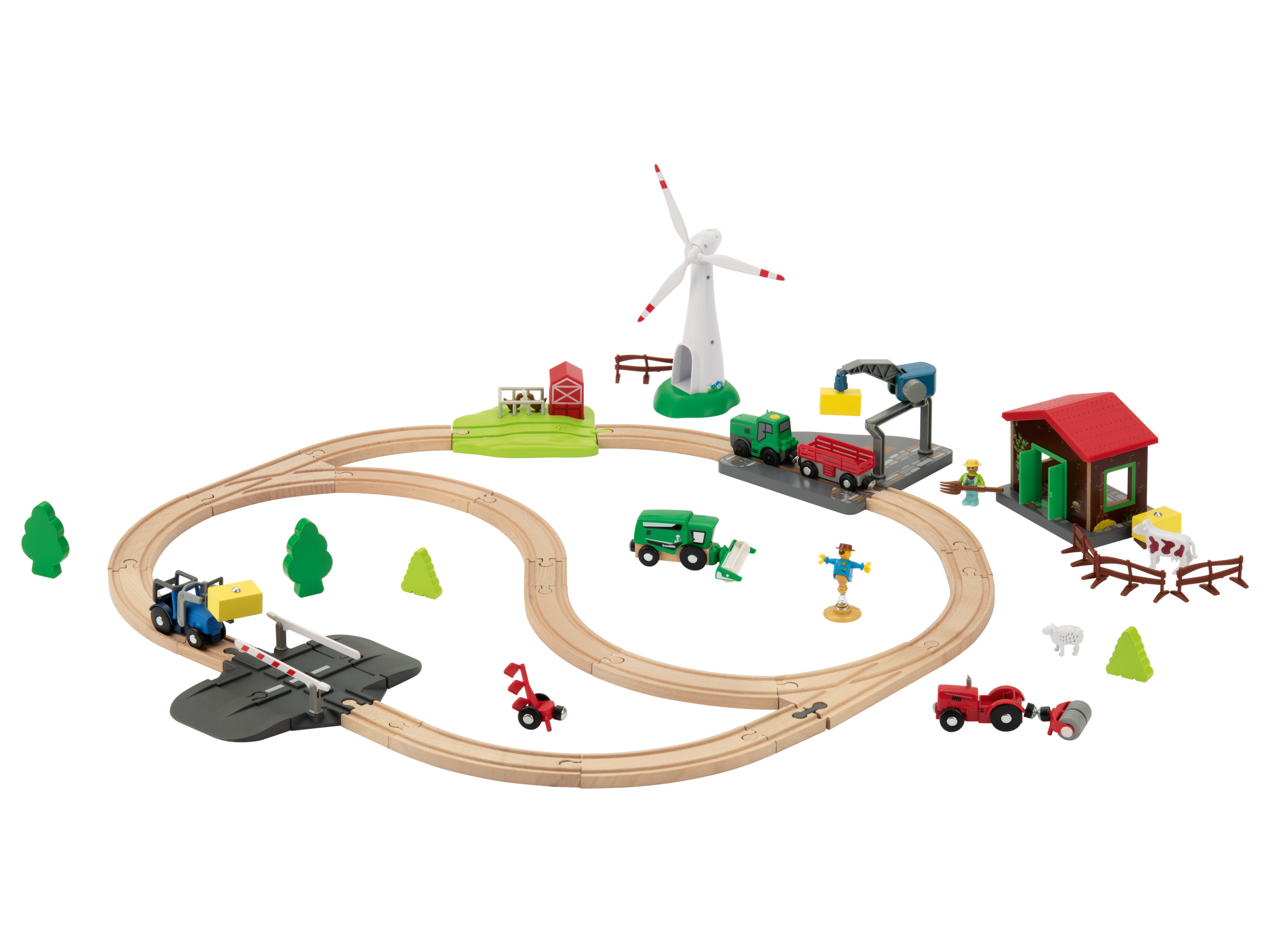 LUPILU® Eisenbahn-Set Feuerwehr / Eisenbahn-Set Passagierzug / Eisenbahn-Set Farm, 36-teilig / 50-teilig / 49-teilig (Bauernhof)