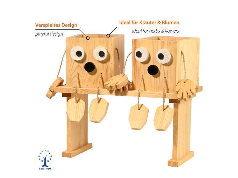 Holz-Pflanzgefäß mit verspieltem Design für Kräuter und Blumen, hergestellt in der EU.