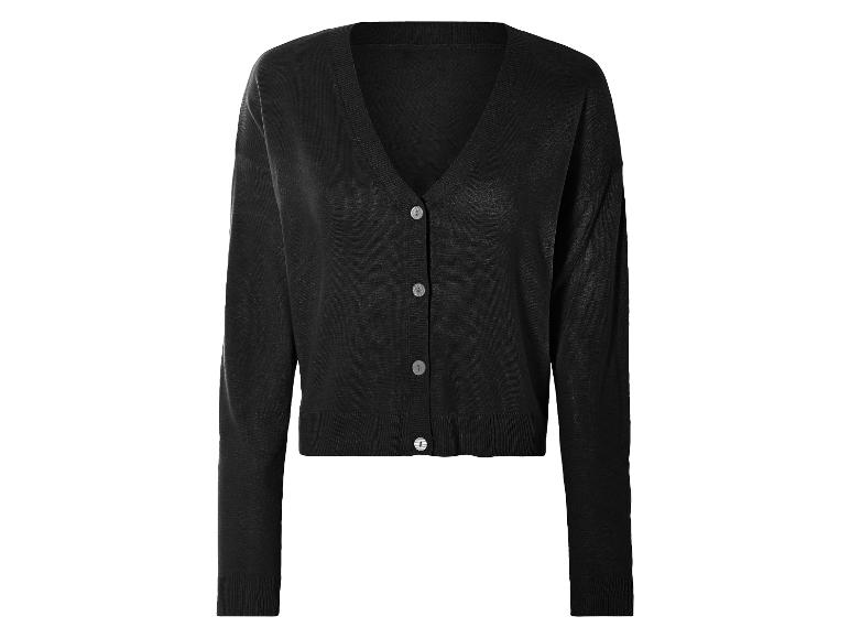 Schwarze Strickjacke mit Knöpfen, minimalistischer Stil.