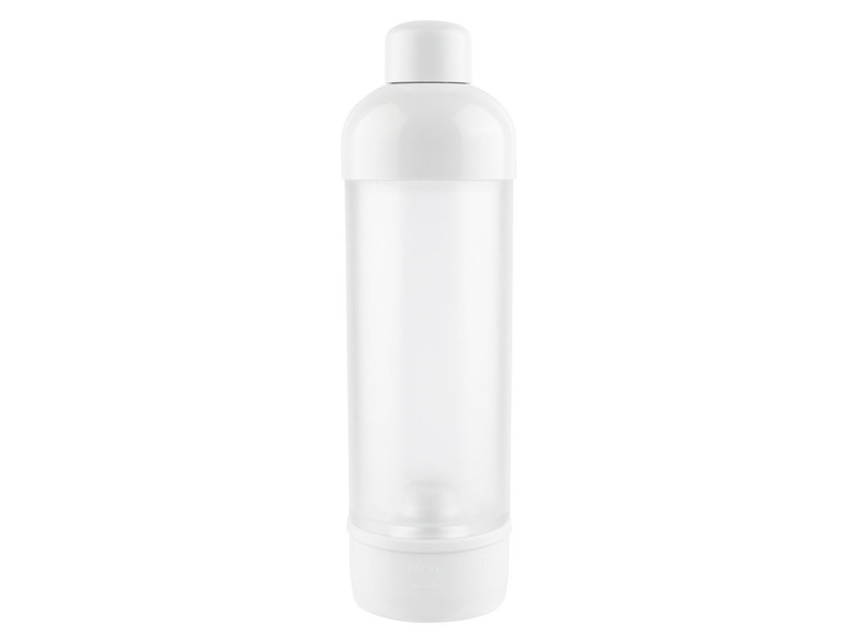 Eine weiße, transparente Trinkflasche.