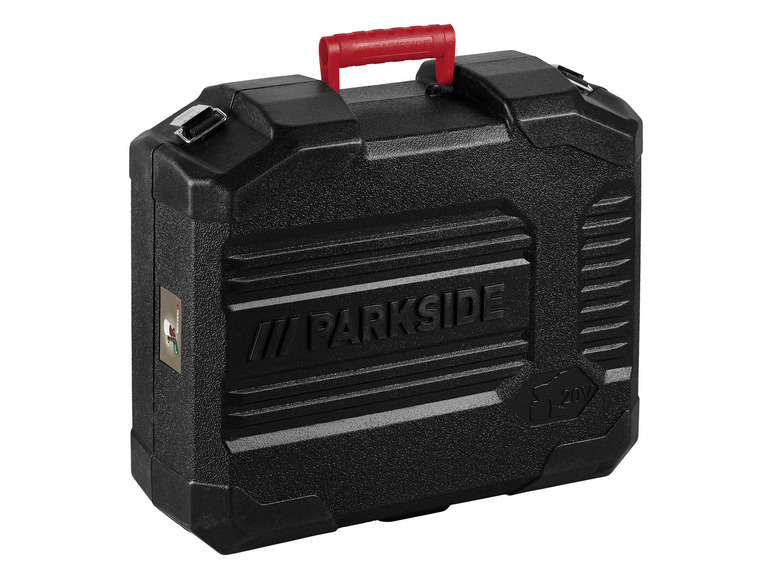 Eine schwarze Aufbewahrungsbox für Parkside-Werkzeuge.
