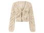 Beige Strickjacke mit Lochmuster und Bindedetail.