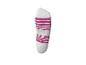 Weißer Socken mit horizontalen fuchsiafarbenen Streifen.