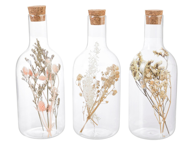 Gehe zu Vollbildansicht: Pureday Deko-Objekt Flaschen-Set / Glasglocke, mit Trockenblumen - Bild 2