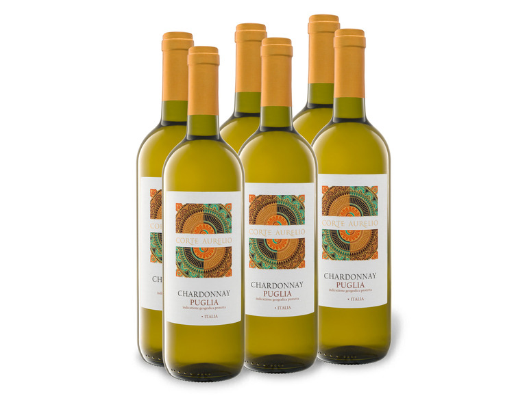 Gehe zu Vollbildansicht: 6 x 0,75-l-Flasche Weinpaket Corte Aurelio Chardonnay Puglia IGP trocken, Weißwein - Bild 1