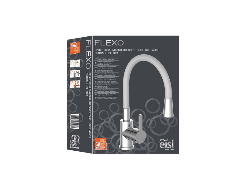 Eisl Flexo Spültischarmatur mit Soft-Touch-Schlauch, Chrom/Hellgrau.