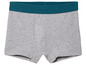Graue Boxershorts mit tealfarbenem Bund.
